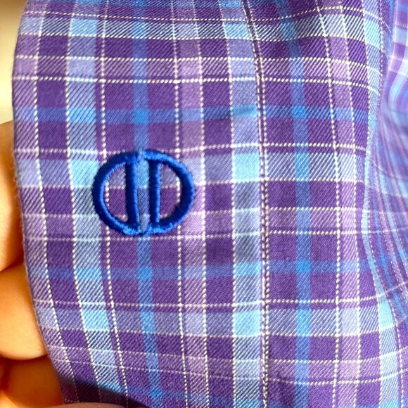 David Donahue Shirt Mens MEDIUM Blue Purple Plaid Button Up 100% Cotton - Picture 9 of 11